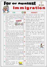 English Worksheet: For or against immigration (Debating)