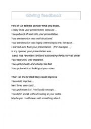 English Worksheet: Giving Feedback Language support