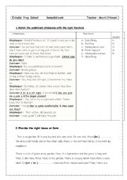 English Worksheet: Remedial work ( 7th form )