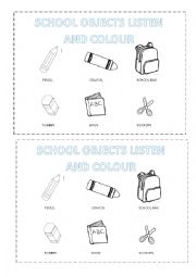 English Worksheet: school objects listening
