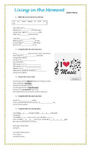 English Worksheet: Living in the Moment (Jason Mraz)