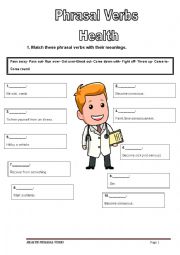 English Worksheet: HEALTH PHRASAL VERBS