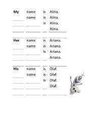 English Worksheet: My-his-her name is...