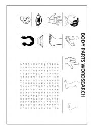 English Worksheet: Body Parts WordSearch