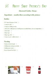 English Worksheet: Shamrock Sugar Cookies Recipe and vocabulary activity