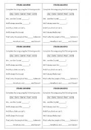 English Worksheet: steven universe lyrics