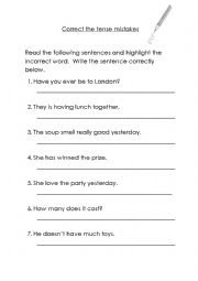 English Worksheet: Correct the tense mistakes