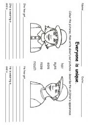 English Worksheet: Parts of the face/ Clothes
