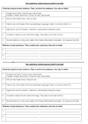 English Worksheet: Non-restrictive relative clauses