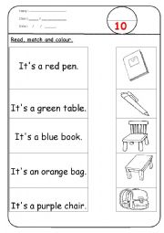 English Worksheet: School items&Colours