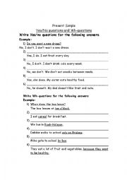 English Worksheet: present simple questions 