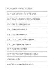 English Worksheet: Rules at the zoo.CLIL