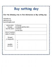 English Worksheet: a webquest on Buy Nothing Day