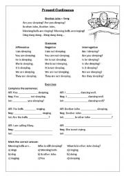 English Worksheet: Present Continuous - Grammar, Exercise, Folkloric Song