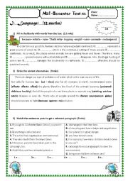 English Worksheet: mid semester test2