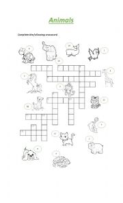 English Worksheet: Animals crossword