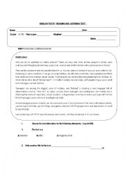 English Worksheet: READING AND LISTENING TEST 