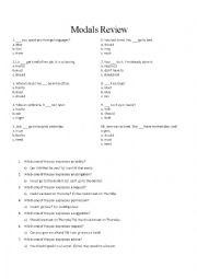 English Worksheet: Modals Practice (Multiple Choice)