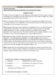 English Worksheet: reading about organic food