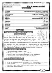 English Worksheet: Hockey mask invented