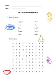 English Worksheet: crossword 5 senses