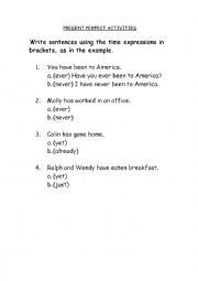 English Worksheet: PRESENT PERFECT ACTIVITIES