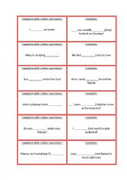 Present simple and continuous cards