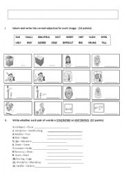 English Worksheet: adjectives, verbs, synonyms, antonyms and opposites