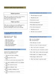 English Worksheet: SUBJECT AND OBJECT QUESTIONS