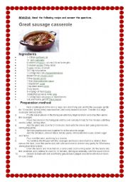 English Worksheet: great sausage caerole