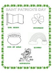 English Worksheet: Saint Patricks Day coloring and pictionary