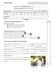 English Worksheet: test 9th grade volunteering - test B