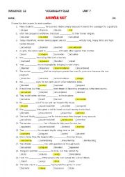 English Worksheet: Influence 12 Unit 7 Vocabulary Quiz