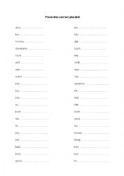 English Worksheet: Plural Forms