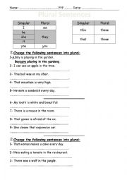 English Worksheet: Change the sentence into plural