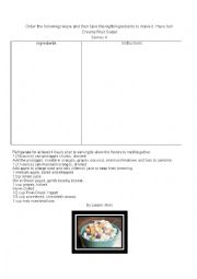 English Worksheet: Recipe: Creamy Fruit Salad