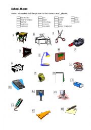 English Worksheet: School things - match pictures to words