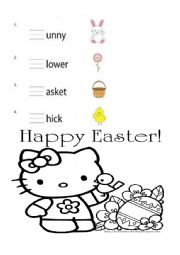 Easter phonics blend review. Hello Kitty and Spongebob. With coloring and crossword