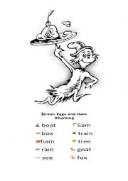 Dr Suess rhyme worksheet with writing and matching for reading comprehension