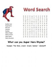 English Worksheet: Superman, Avengers, Spiderman, Dr Suess rhyme time!