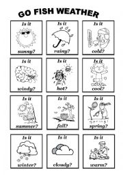 English Worksheet: GO fish WEATHER VOCABULARY