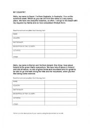 English Worksheet: My country