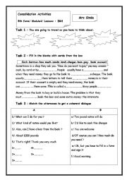 English Worksheet: consolidation activities