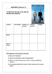 English Worksheet: Rain man -film part 1