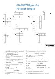 English Worksheet: present simple crossword