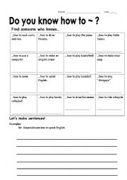 English Worksheet: Do you how to.......