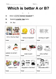 English Worksheet: Which is better  A or B? part 1