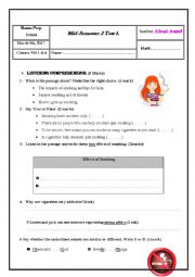 English Worksheet: Mid-Semester 2 Test 1