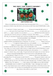 English Worksheet: We bet you didnt know: Saint Patricks Day