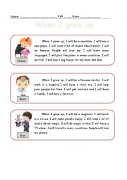 English Worksheet: When I grow up, a reading comprehension passage